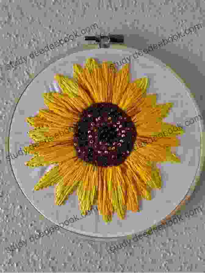 A Contemporary Sunflower Embroidery Pattern Featuring Bold Colors And Geometric Shapes Flowers In Threads: Sunflower Patterns