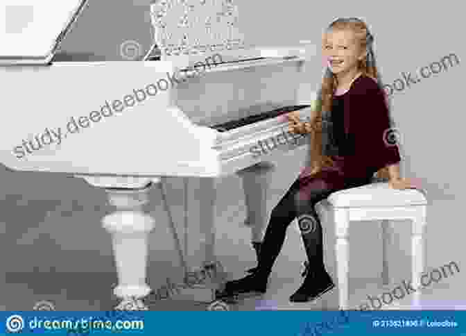 A Young Girl Sitting At A Black Baby Grand Piano, Smiling And Playing The Keys. My First Piano E Ayca Roel