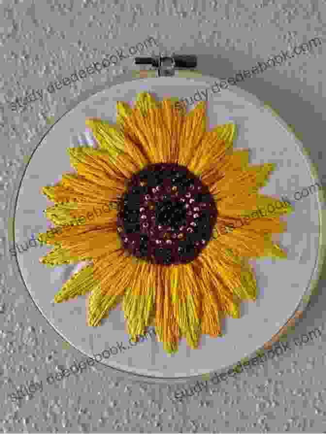 An Antique Sampler Featuring Intricate Sunflower Embroidery Flowers In Threads: Sunflower Patterns